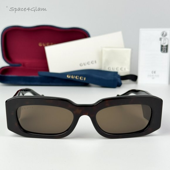 BRAND NEW Gucci GG1426S 002 Dark Havana Brown Unisex Rectangle Sunglasses main image 7